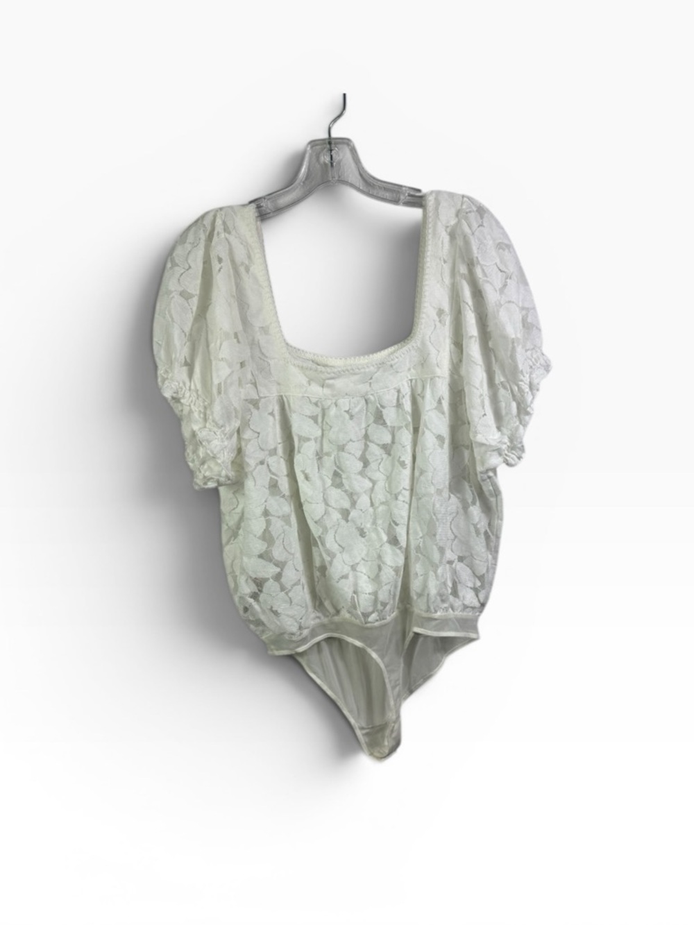 FREE PEOPLE Sz L MEET ME AT NOON LACE SQUARE NECK SHORT SLEEVE BODYSUIT